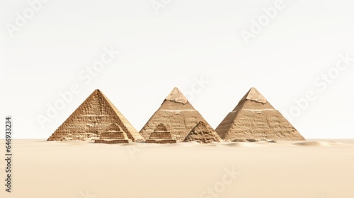 minimalist image of the Giza Pyramid complex with crisp  clean lines  symbolizing the timeless allure of these ancient structures against a pristine white background.