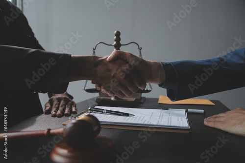 Customer service good cooperation, Consultation between a Businessman and Male lawyer or judge consult having team meeting with client, Law and Legal services concept.