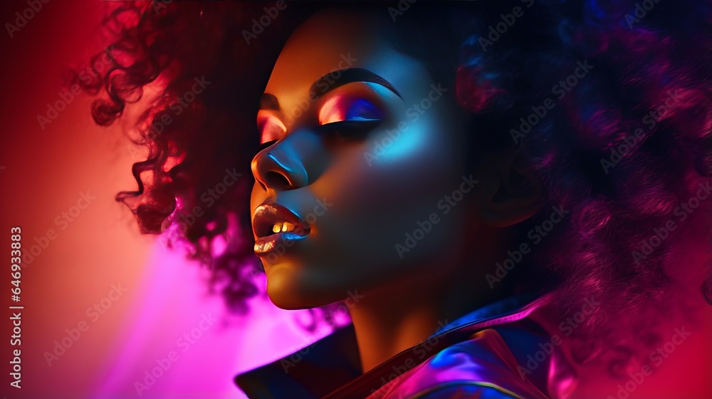 A colorful and vibrant digital painting of a woman with bold makeup