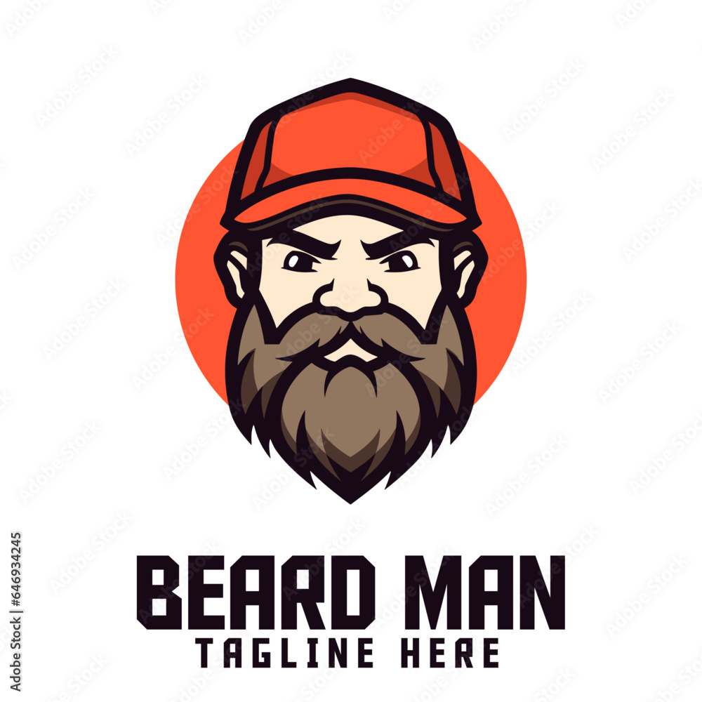 port and Esport Bearded Man Head Mascot Logo with Cap Icon Badge Emblem