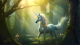 unicorn horses in the forest illustration