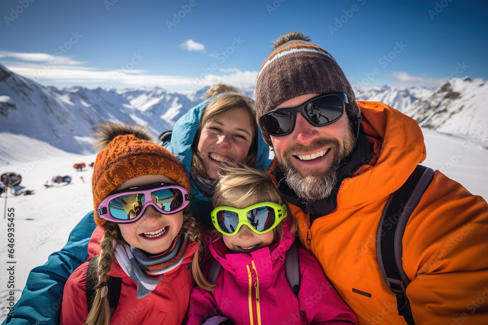 Family on a winter holiday in the Alps. Family on a winter holiday in the Alps.