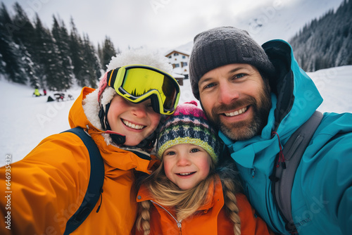 Happy father with his children skiing in the Alps.