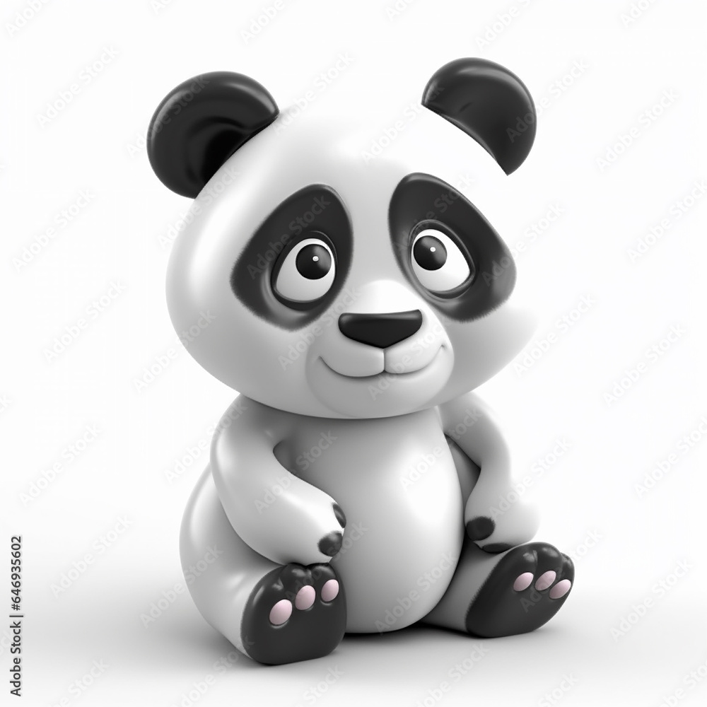 Panda bamboo bear, funny cute 3D illustration on white, unusual avatar, fun toy Panda bamboo bear, funny cute 3D illustration on white, unusual avatar, fun toy