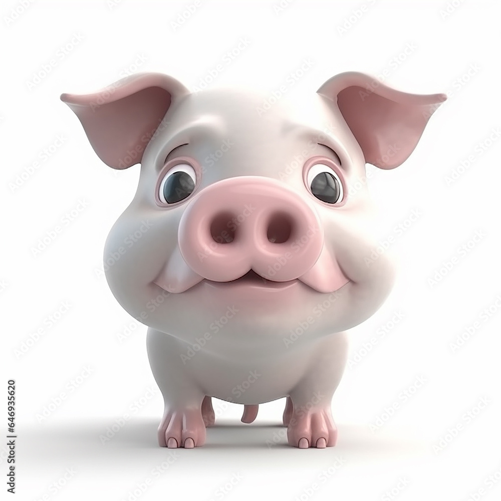 Pig, funny cute piglet 3d illustration on white, unusual avatar, cheerful pet Pig, funny cute piglet 3d illustration on white, unusual avatar, cheerful pet