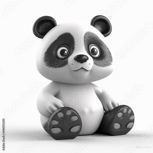 Panda bamboo bear  funny cute 3D illustration on white  unusual avatar  fun toy