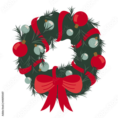Christmas wreath. Vector illustration on a white background. Flat icon
