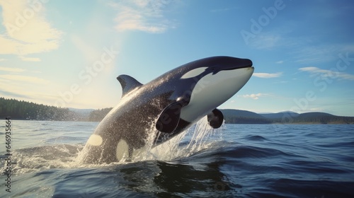 breathtaking shot of the Killer Whales in its natural habitat, showing its majestic beauty and strength. © pvl0707
