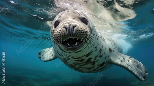 breathtaking shot of the Leopard Seal in its natural habitat, showing its majestic beauty and strength.
