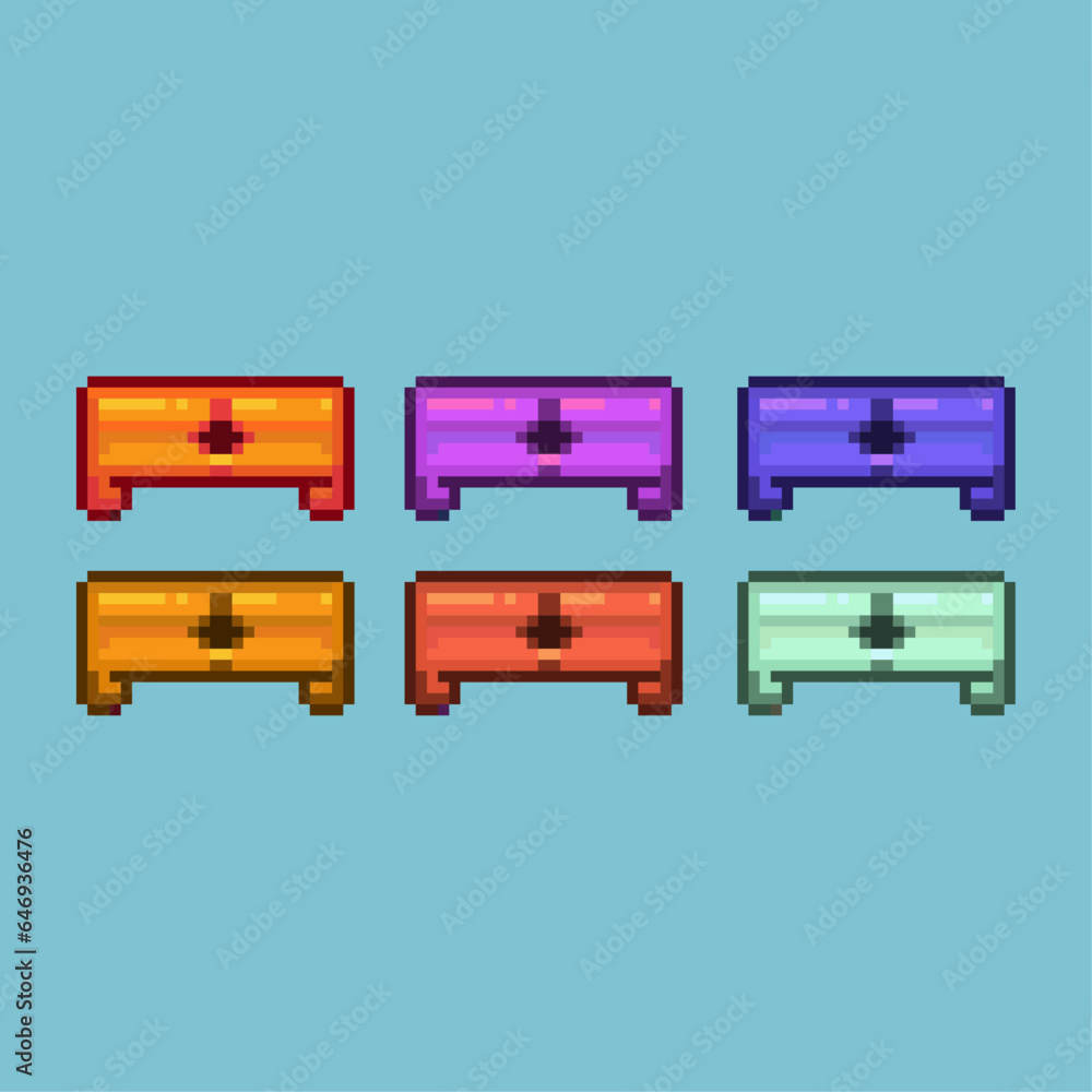 Pixel art sets of chest for inventory with variation color items asset. simple chest for dugeon items on pixelated style.8bits perfect for game asset or design asset element for your game design asset