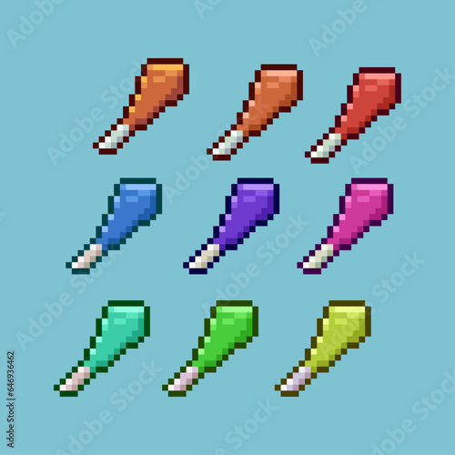 Pixel art sets of chicken meat with variation color items asset looting dugeon. simple meat food on pixelated style.8bits perfect for game asset or design asset element for your game design asset.