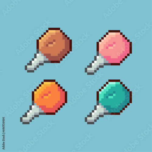 Pixel art sets of chicken meat with variation color items asset. simple chicken meat food on pixelated style.8bits perfect for game asset or design asset element for your game design asset.
