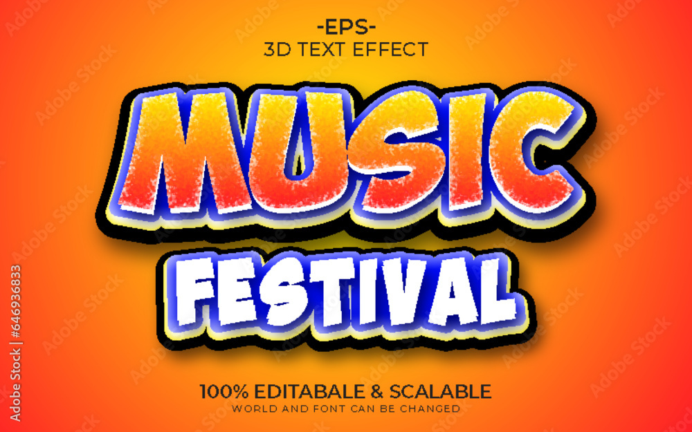 Music festival 3d text effect with red and yellow graphic style and editable template Music festival 3d text effect with red and yellow graphic style and editable template
