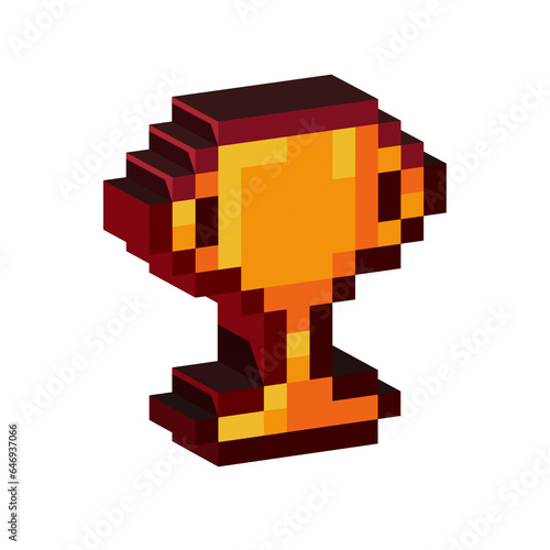 Isometric Pixel art 3d of  winnig cup for items asset. simple 3d of golden cup victory on pixelated style.8bits perfect for game asset or design asset element for your game design asset. photo