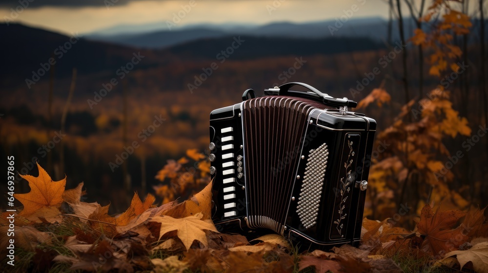 captivating image of a modern accordion nestled amidst a scenic outdoor
