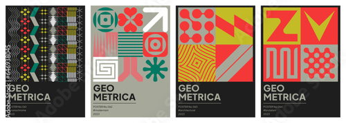 set of modernist abstract geometric vector posters with trendy minimalist isolated shapes