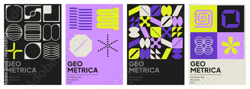 set of modernist abstract geometric vector posters with trendy minimalist isolated shapes