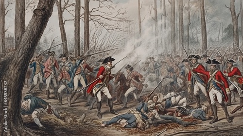 Tela Watercolor drawing of the representation of a battle between the English and American armies