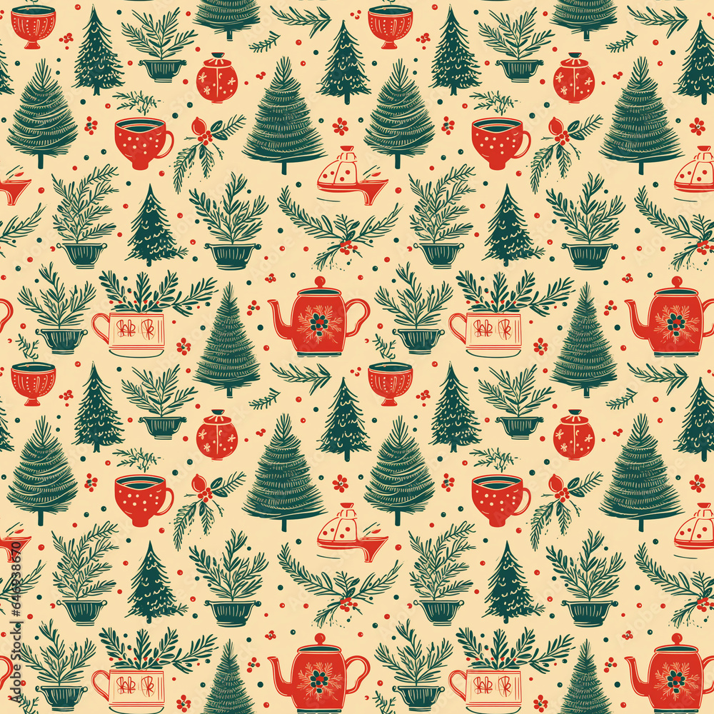 Seamless pattern of the Christmas ornaments, Generative Ai Seamless pattern of the Christmas ornaments, Generative Ai