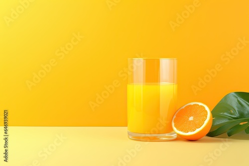 a fresh orange juice in glass with a copy space