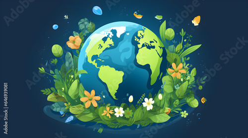 earth with green plant and flowers around 