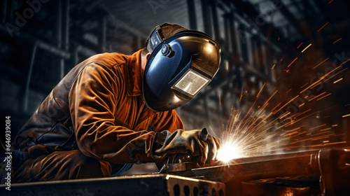 Welder is welding metal industry