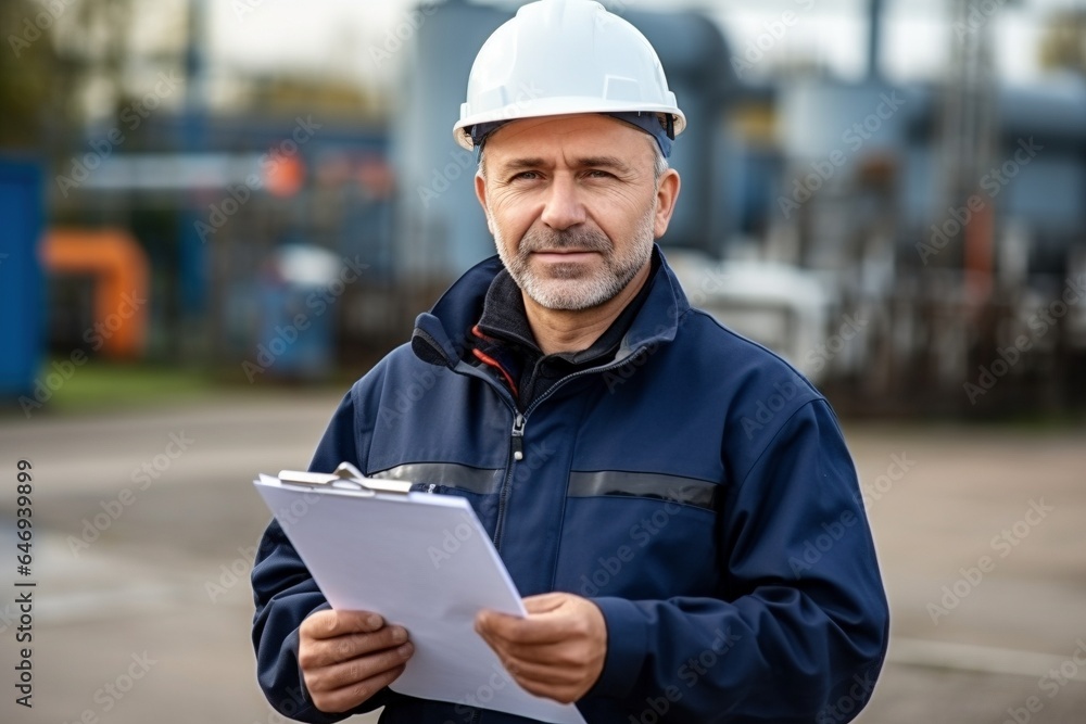 portrait of a construction worker using a clipboard and wearing hard hat and high-vis jacket portrait of a construction worker using a clipboard and wearing hard hat and high-vis jacket