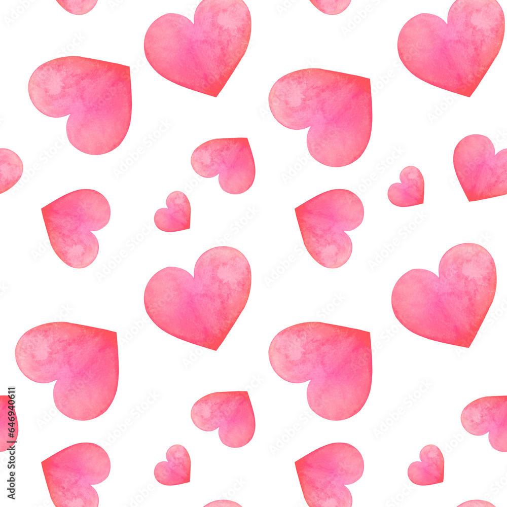 pink neat watercolor heart  background. Cute hand drawn seamless pattern  for packaging paper, fabrics, wrapping gifts. Concept - romantic relationship, Love, Valentine's Day, life, art