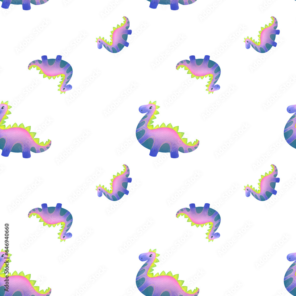 cute watercolor dragon seamless pattern on white background. Year of Dragon according to Eastern lunar calendar. wallpaper for packaging paper, fabrics, wrapping gifts. happy Chinese new year