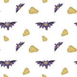cute watercolor bat, pumpkins seamless pattern. All Saints' Day, Halloween scary background wallpaper. childish print for holiday gift wrapping, napkins, fabrics, packaging paper