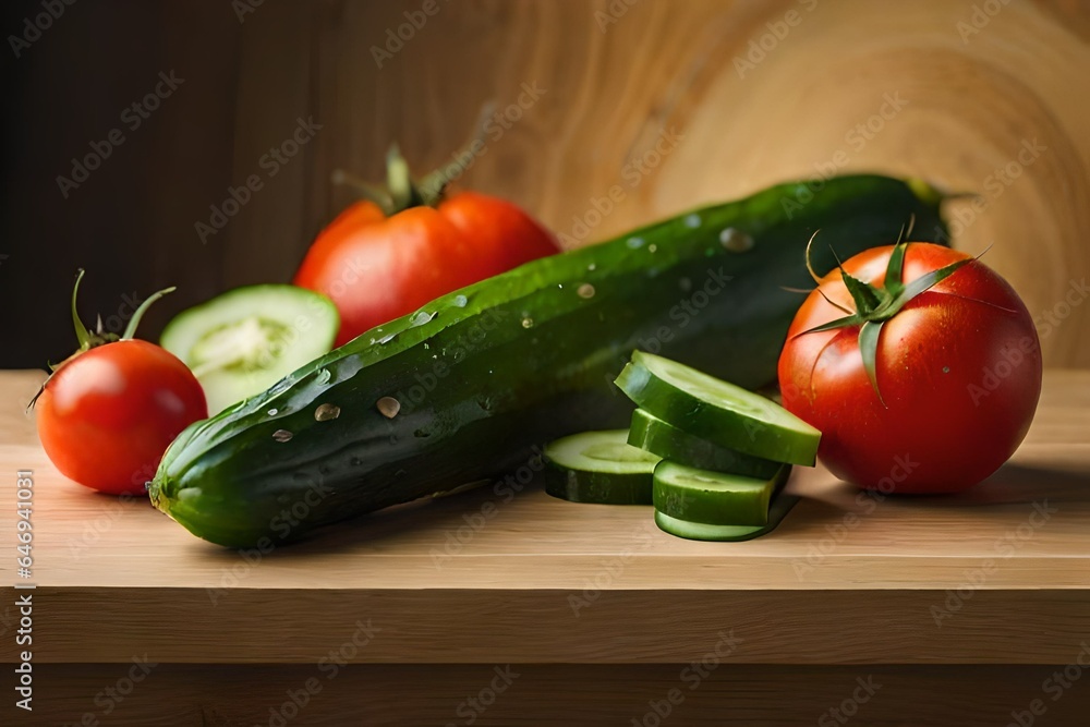 fresh vegetables on a wooden table Generated Ai