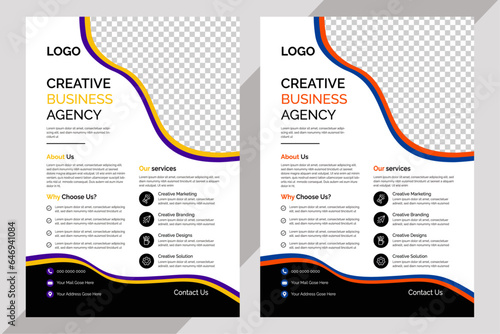  Business Flyer Layout with Colorful Accents. Corporate creative colorful business flyer template design , abstract business flyer, vector template design or business poster template in A4 size.