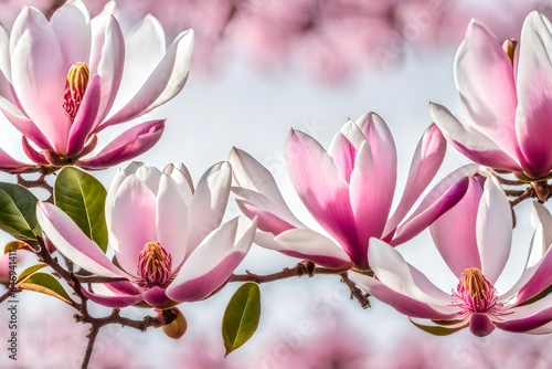 Exquisite and fragrant magnolia blossoms, with their large, waxy petals in shades of white or pink - AI Generative © Being Imaginative