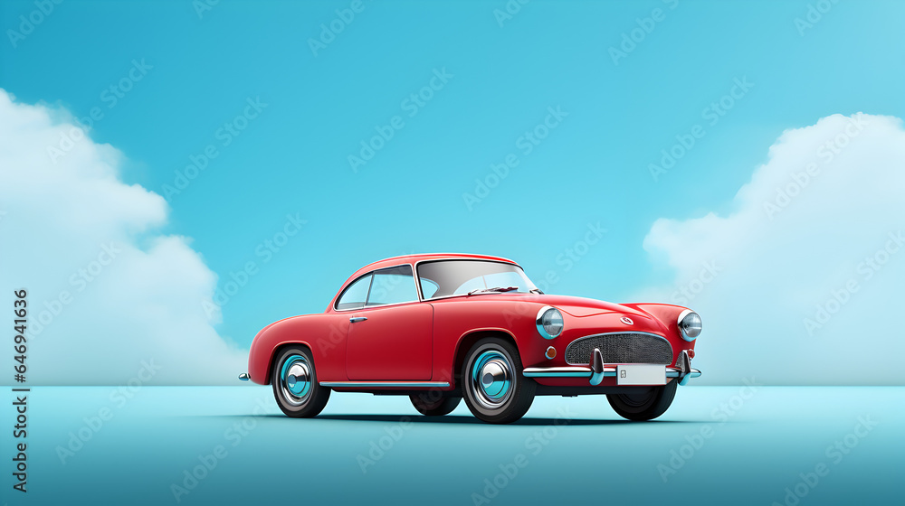 red car on blue sky background 3D illustration