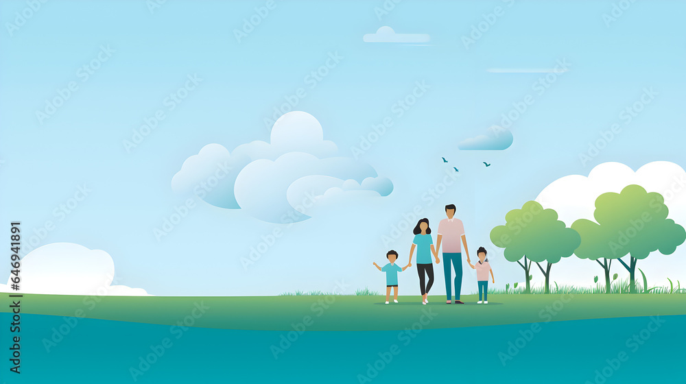 family in the park vector illusion 