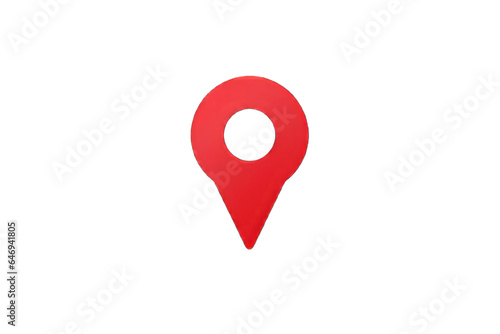 A modern flat-style graphic design of a simple red map pin or needle tip representing the concept of global coordinates and UI, set against a white background. Generative AI
