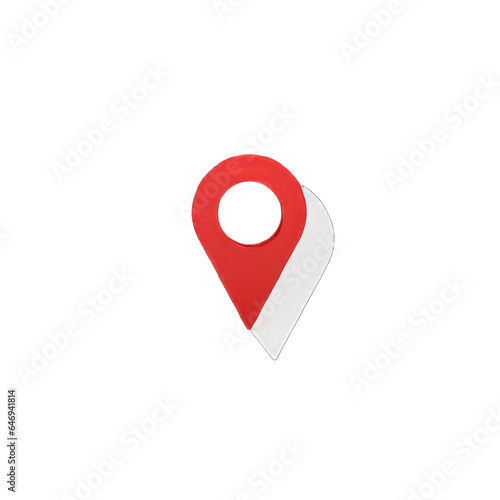 A modern flat-style graphic design of a simple red map pin or needle tip representing the concept of global coordinates and UI, set against a white background. Generative AI