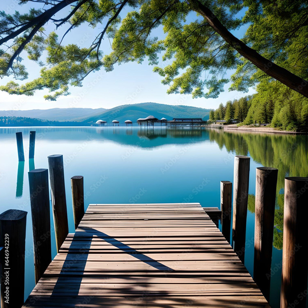 wooden pier on the mountain lake