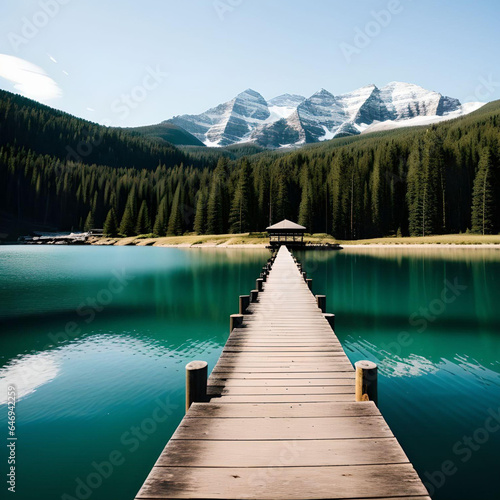wooden pier on mountain lake © Rachel