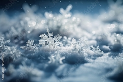 Snowflakes On Snow - Christmas And Winter Background generated by AI