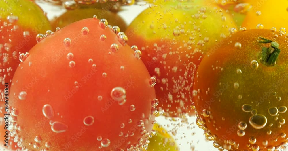 Background with tomatoes in water with air bubbles. Background with tomatoes in water with air bubbles.