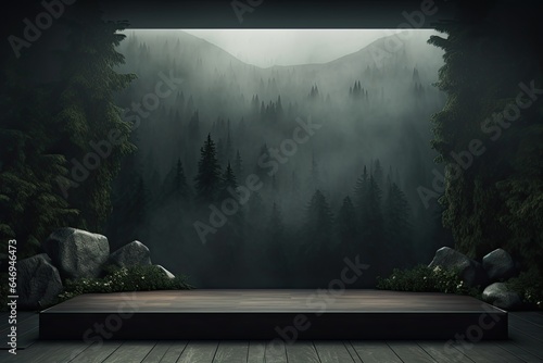 3d rendering of a dark stone green natural product showcase luxury podium stage background mockup photo