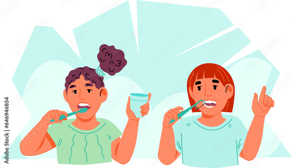 Emblem or banner backdrop for pediatric dentistry and oral hygiene products with children brushing their teeth. Emblem or banner backdrop for pediatric dentistry and oral hygiene products with children brushing their teeth.