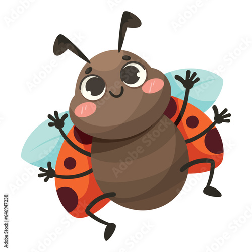 Cute Ladybug Character with Spotted Wings Fluttering Vector Illustration