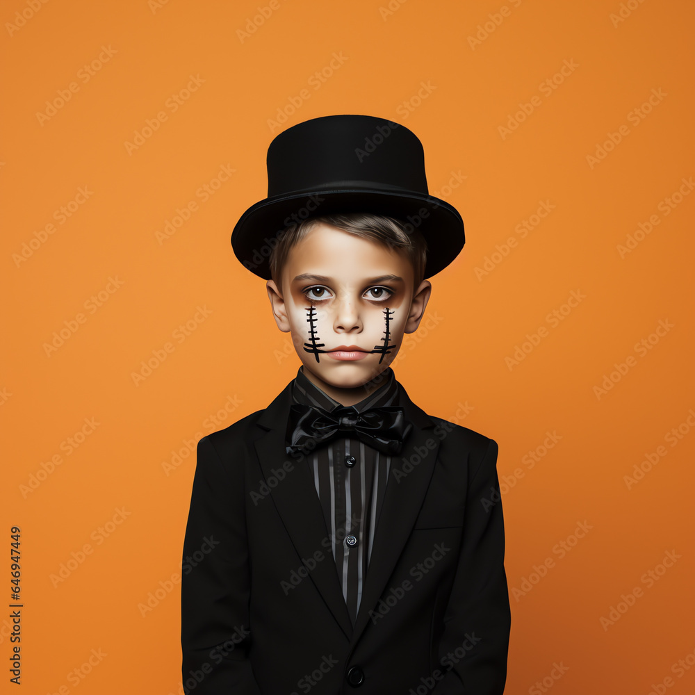 Happy halloween kid concept, a boy wearing halloween costume