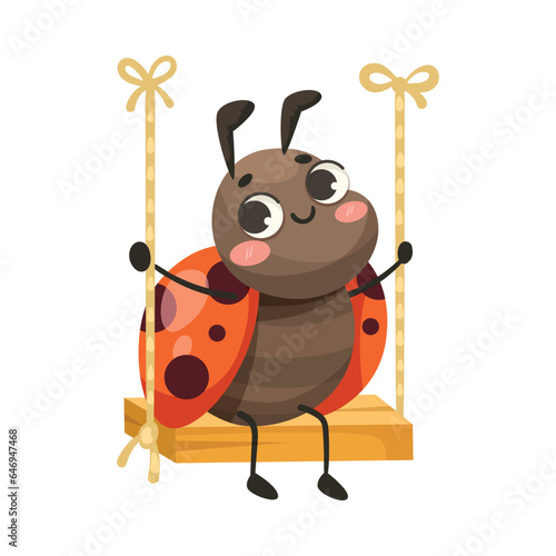 Cute Ladybug Character with Spotted Wings Swinging Vector Illustration