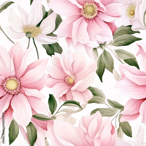 Seamless Sweet Pastel Flower  Generative Ai Illustration