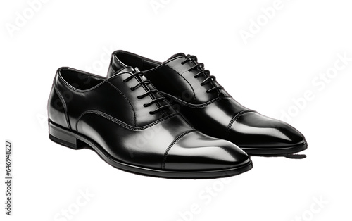 Black office shoes. Black dress shoes isolated on transparent background.