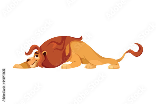 Lion with Mane as Proud Powerful Wild African Animal Sneaking Vector Illustration