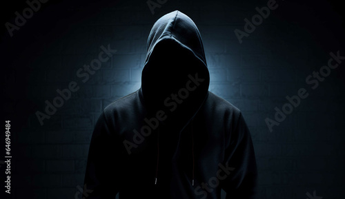 Scary criminal alone in dark, AI generative, night, danger photo